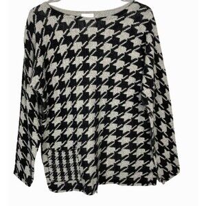 J. JILL Sweater Size Medium Black & Gray Houndstooth Long Sleeve Pocket Women’s